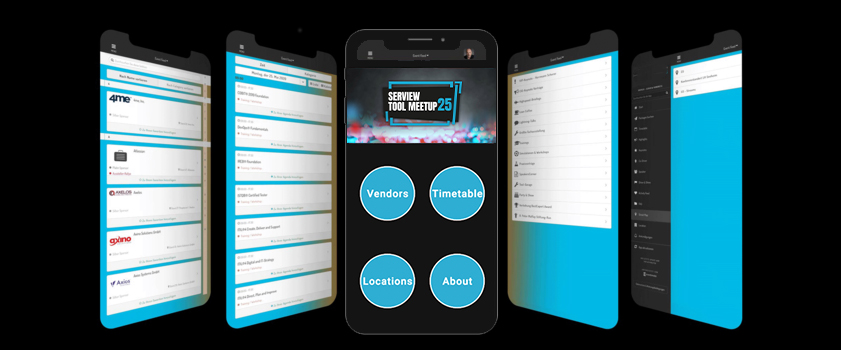 Ein Smartphone zeigt die Benutzeroberfläche der TOOLMEETUP App mit Event-Details.